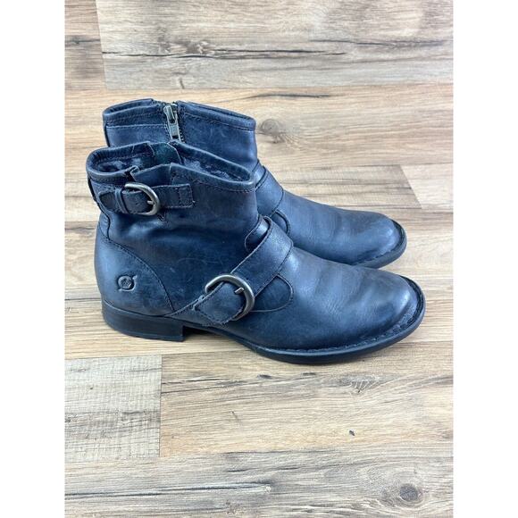 Born Black Leather Zip Ankle Boots Women's Size 6.5 Style D04100 - Picture 2 of 8